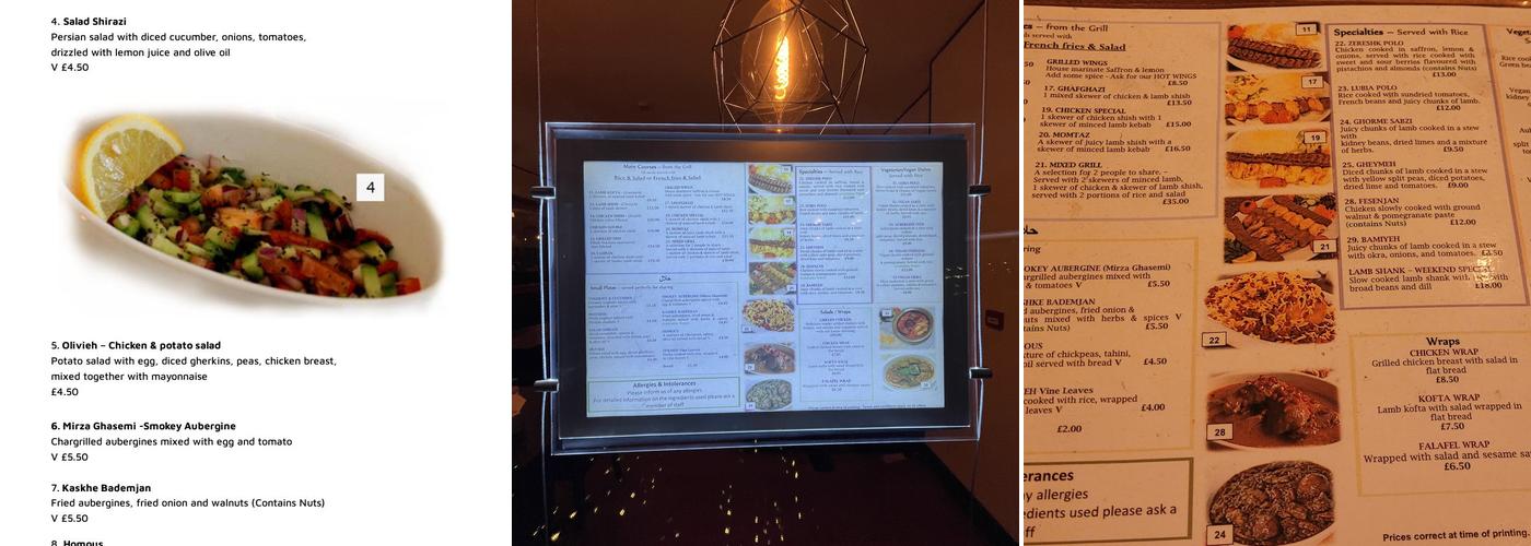 Caspian Restaurant Menu