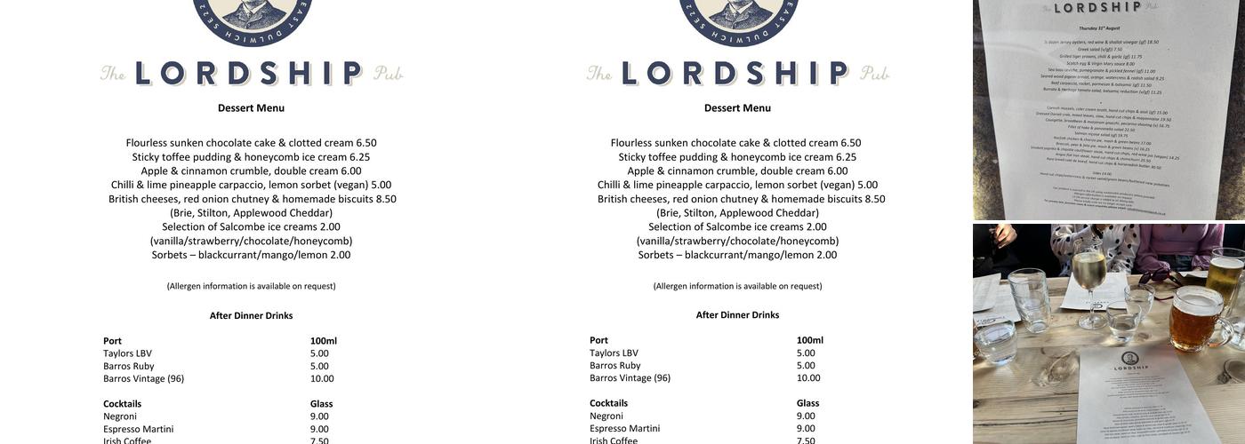 The Lordship Pub Menu