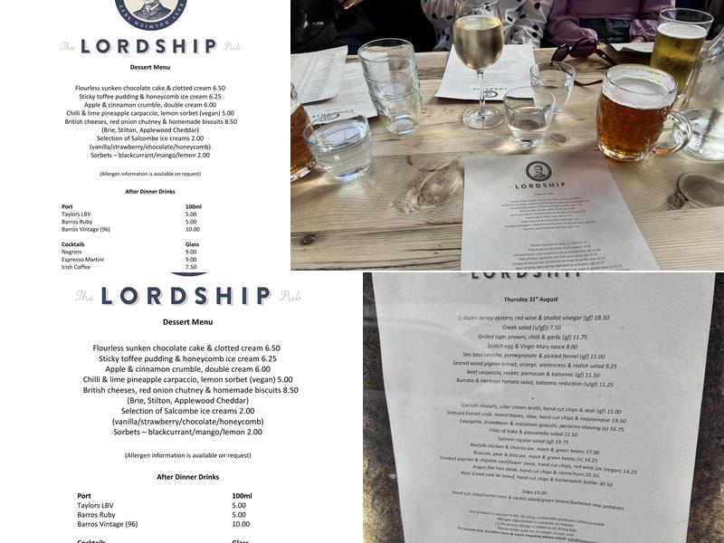 The Lordship Pub Menu