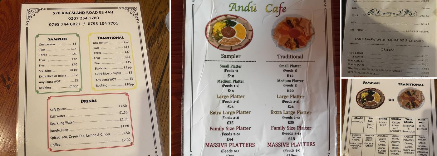 Andu Ethiopian Vegan Café Menu