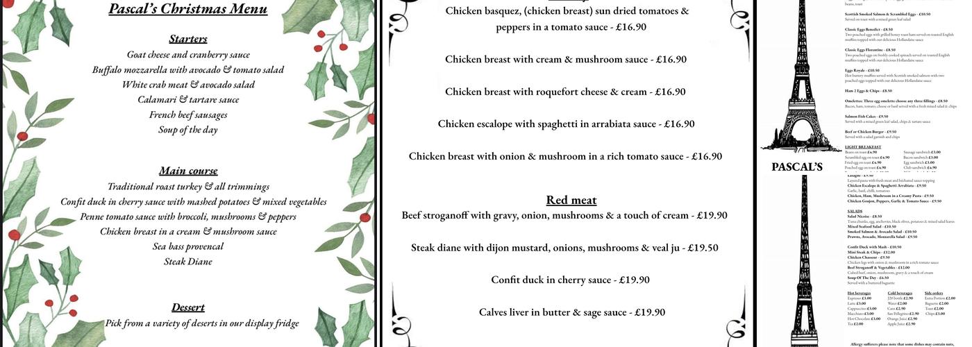 Pascal Bistro - French Restaurant Menu