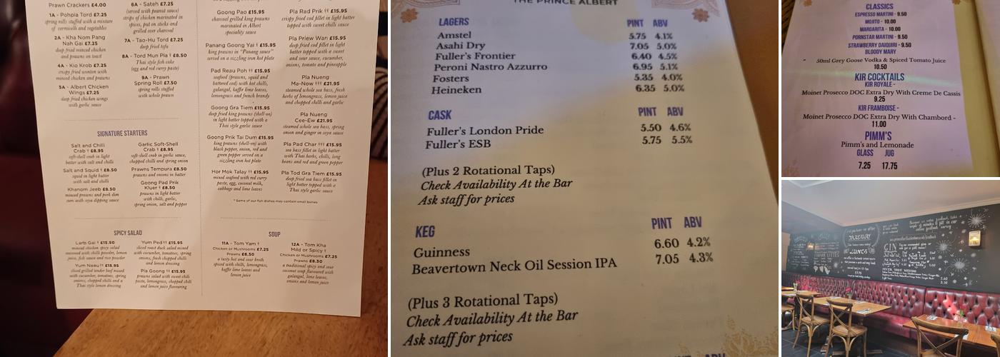 The Prince Albert, Twickenham Menu