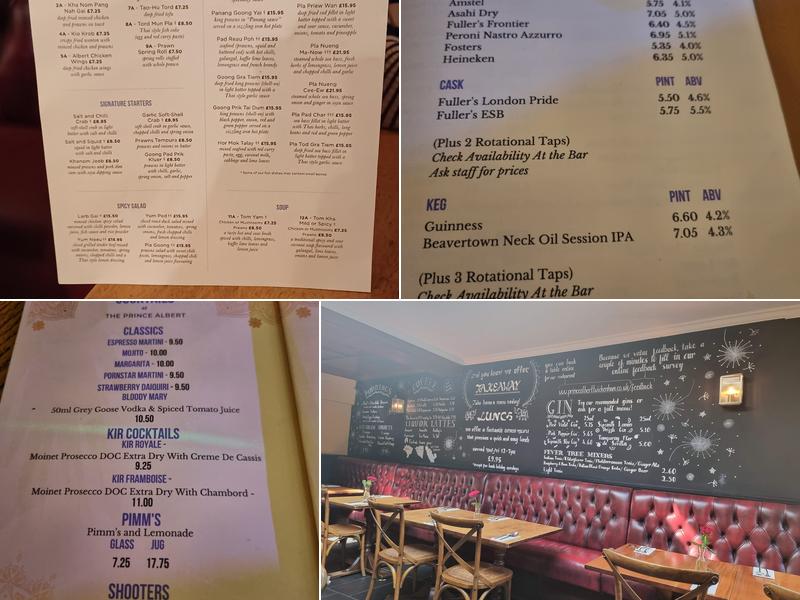 The Prince Albert, Twickenham Menu