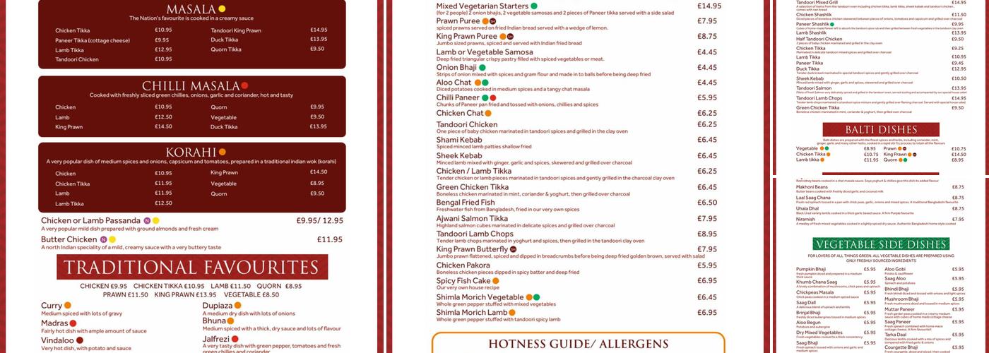 Dulwich Tandoori Menu