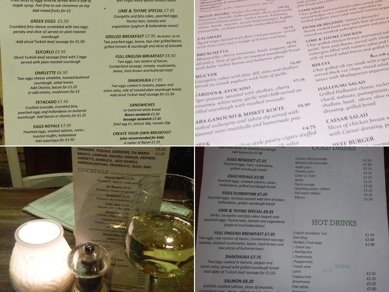 Lime & Thyme Menu