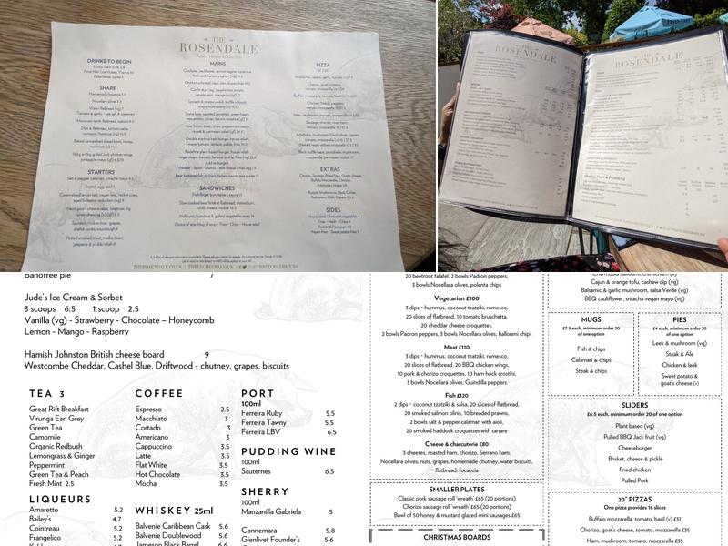 The Rosendale Menu