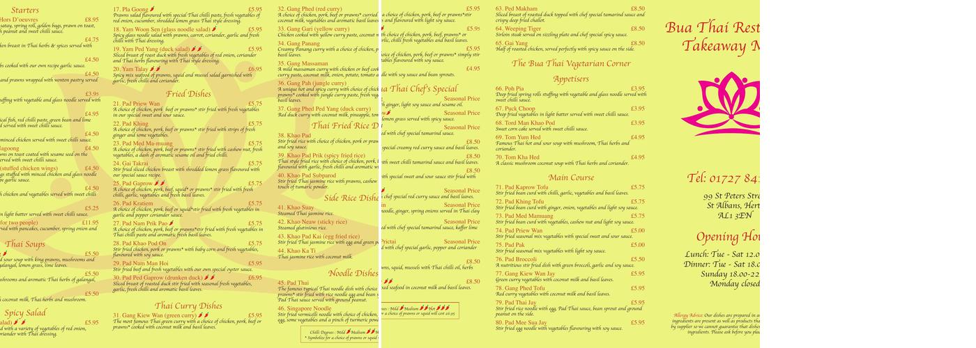 Bua Thai Restaurant Menu