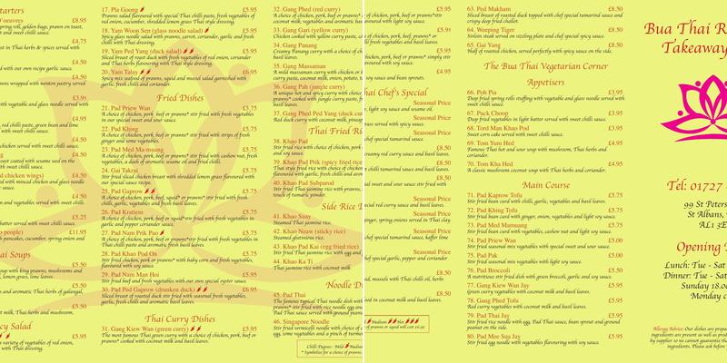 Bua Thai Restaurant Menu