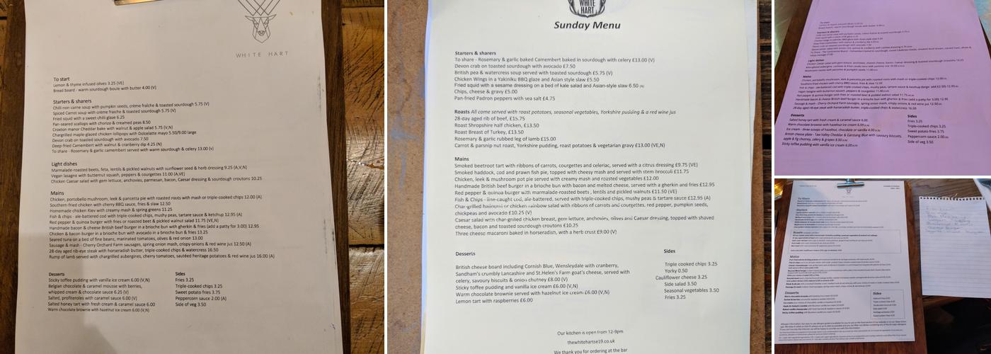 The White Hart Menu