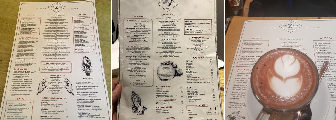 Cafe Z Bar. Menu