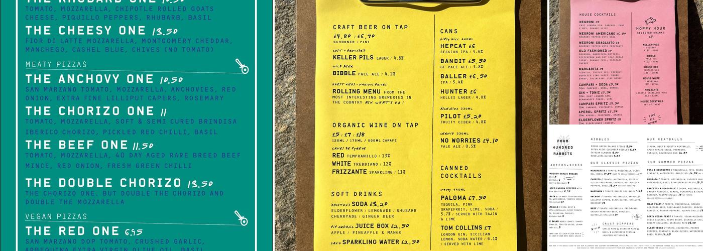 Four Hundred Rabbits: Pizza Restaurant Crystal Palace Menu
