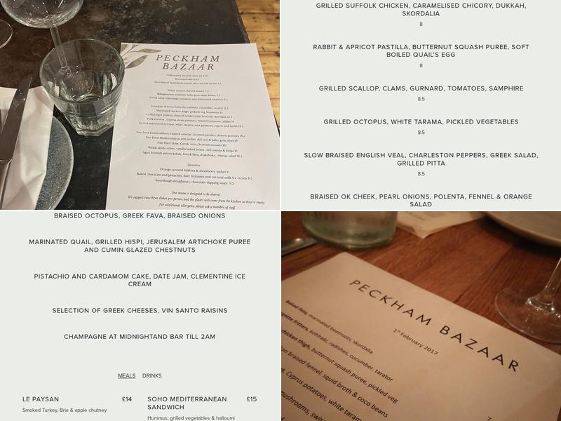 Peckham Bazaar Menu