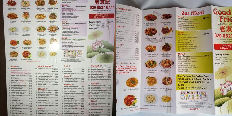 Good Friend Chinese Restaurant Menu