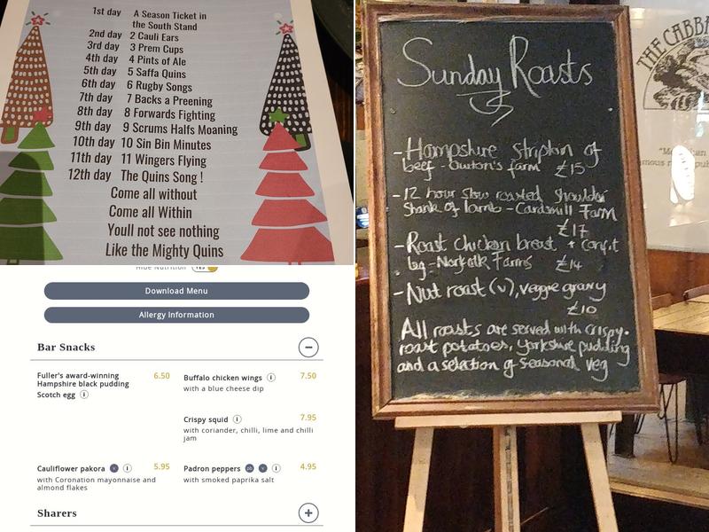 The Cabbage Patch, Twickenham Menu