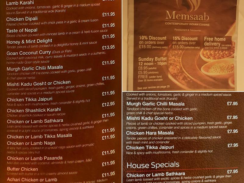 Memsaab Indian Cuisine Menu