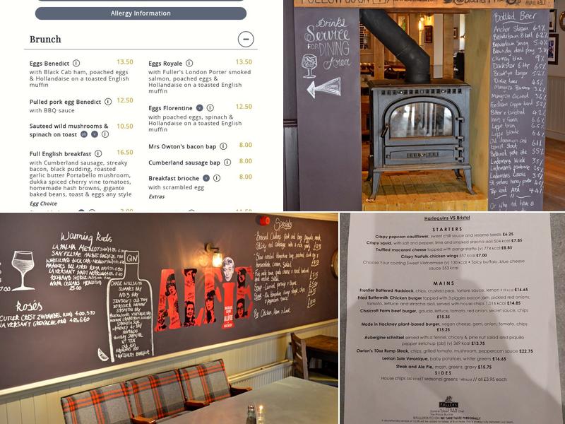 The Prince Blucher, Twickenham Menu