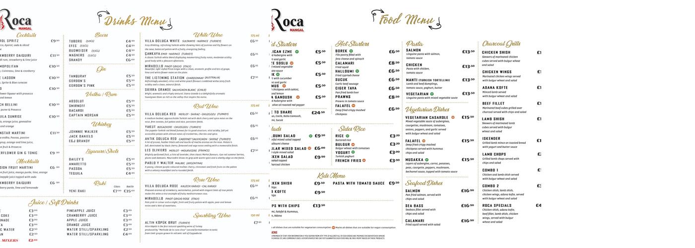 Roca Mangal Menu