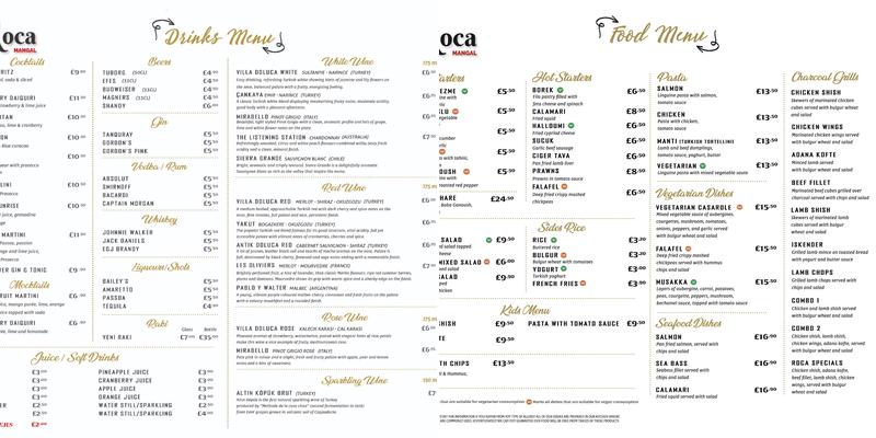Roca Mangal Menu