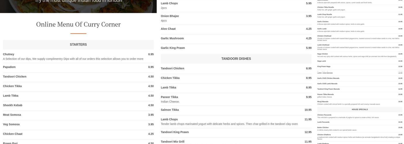 Curry Corner Menu