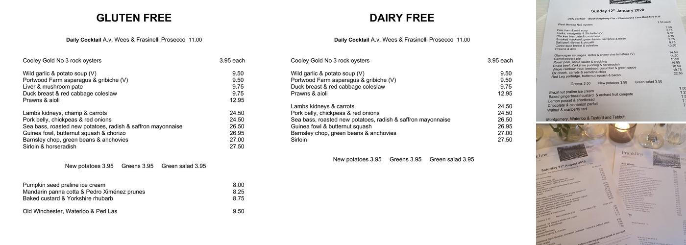 Franklins London Menu