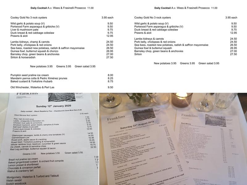 Franklins London Menu