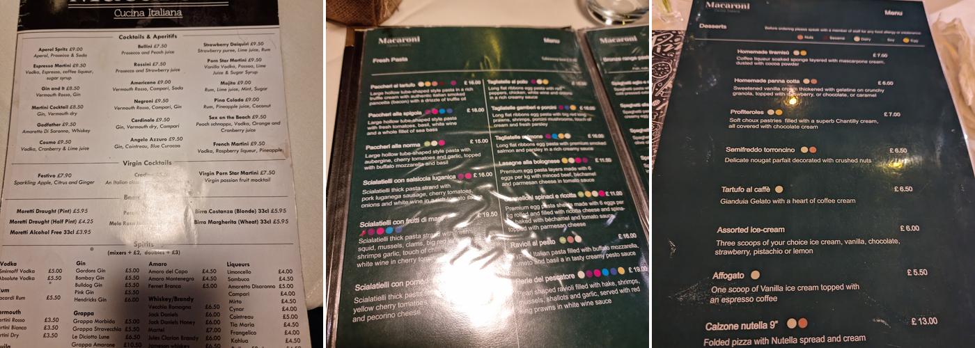 Macaroni Restaurant Menu