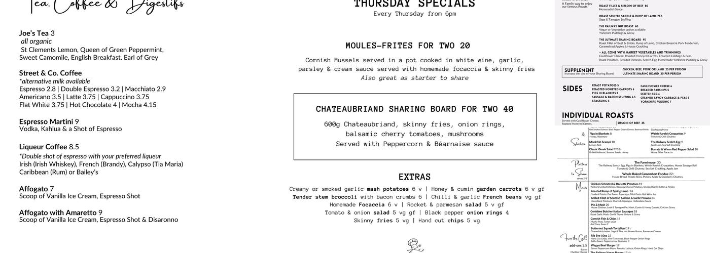 The Railway Teddington Menu