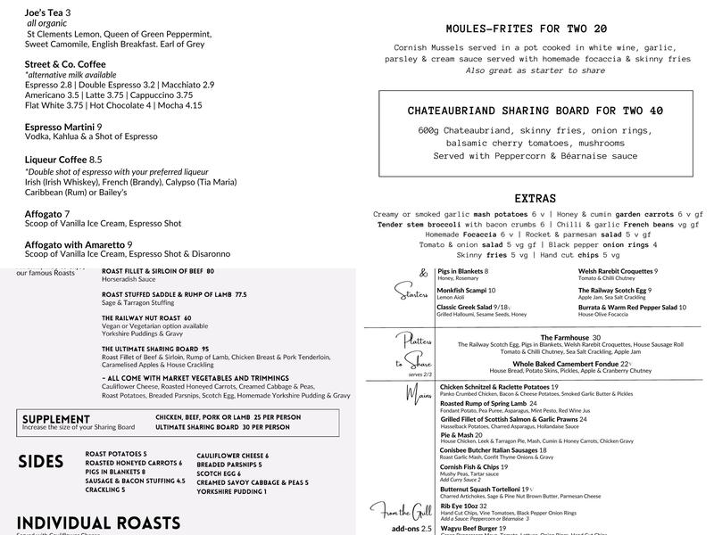 The Railway Teddington Menu