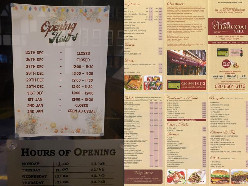 Village Charcoal Grill Menu