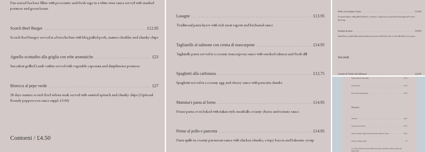 Nostrano Restaurant Menu