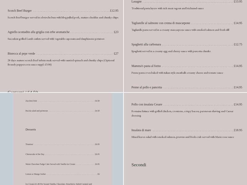 Nostrano Restaurant Menu