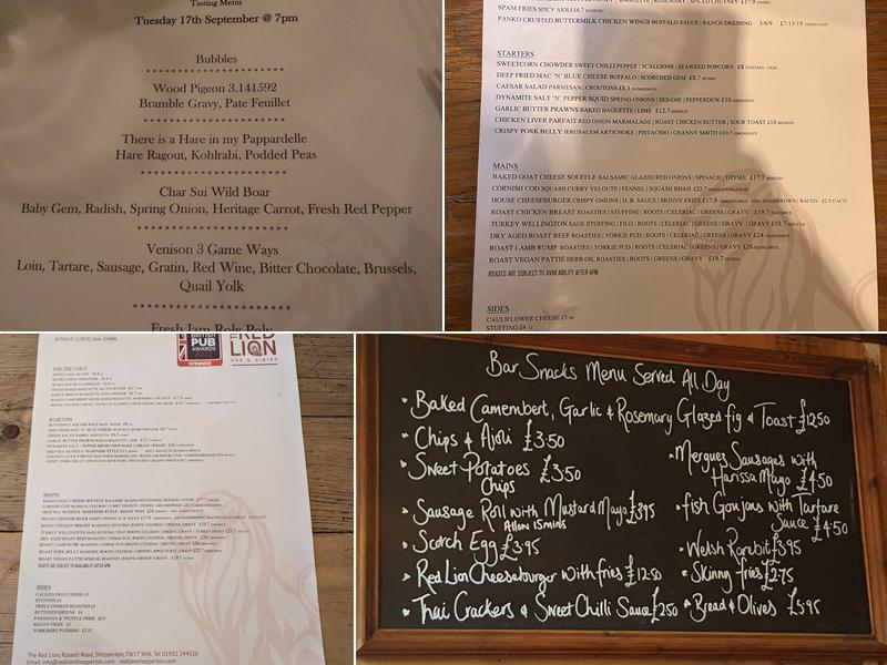 The Red Lion Shepperton Menu