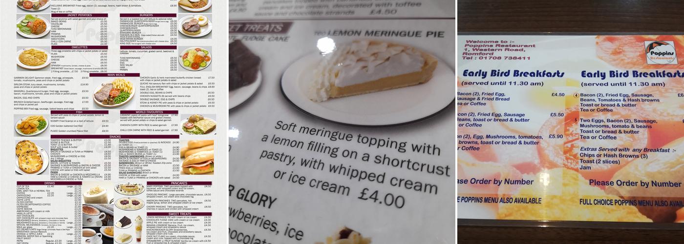 Poppins Romford Menu