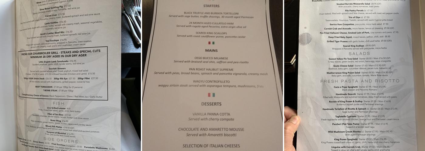 Cyprianis Menu