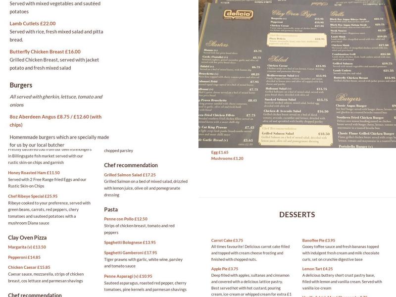 Delicio Cafe Brasserie Menu