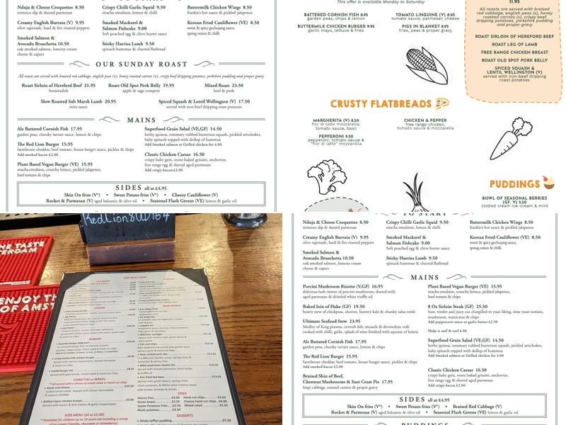 The Red Lion Menu