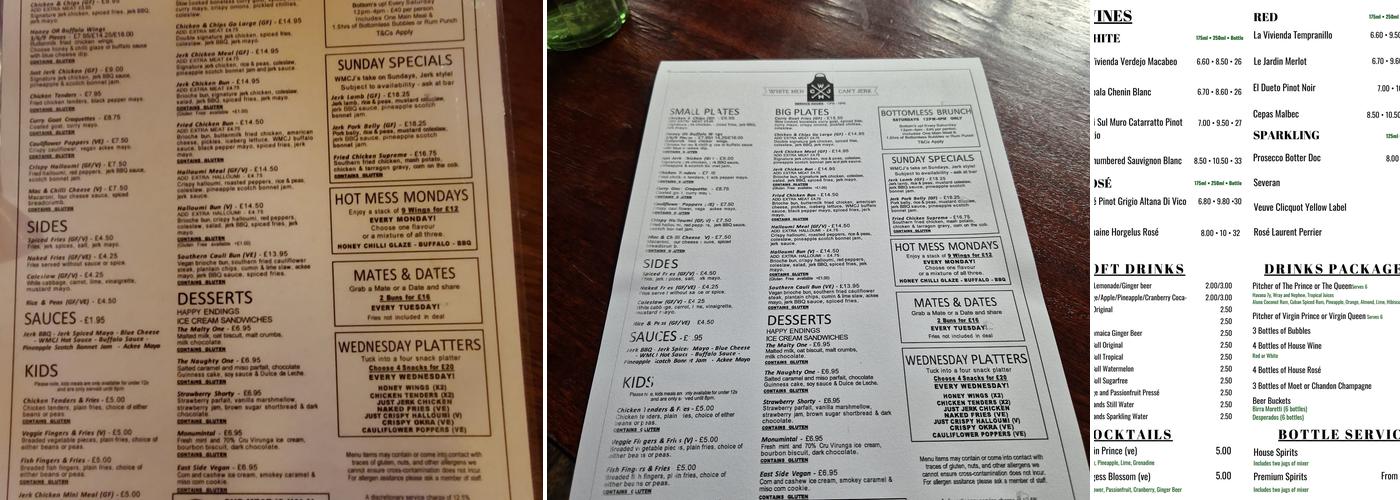 Prince of Peckham Pub Menu