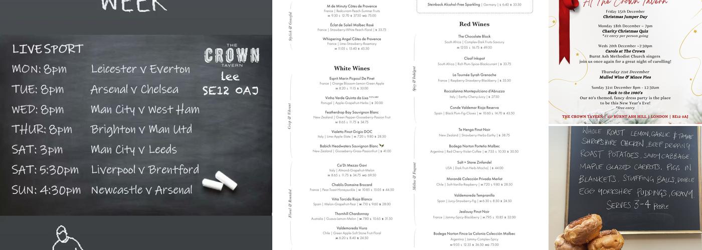The Crown Tavern Menu