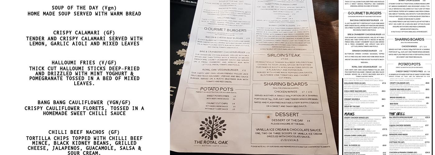The Royal Oak Menu