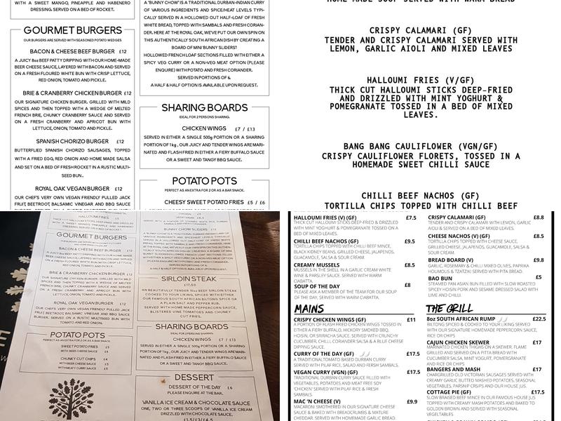 The Royal Oak Menu