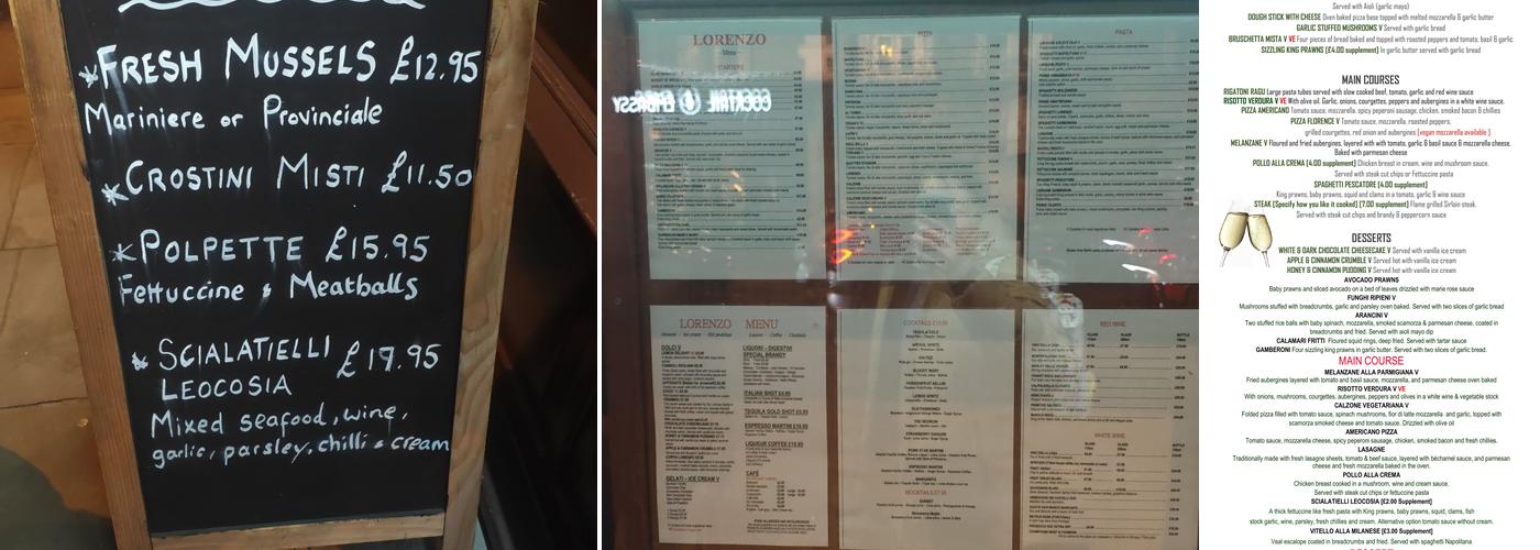 Lorenzo of Crystal Palace Menu