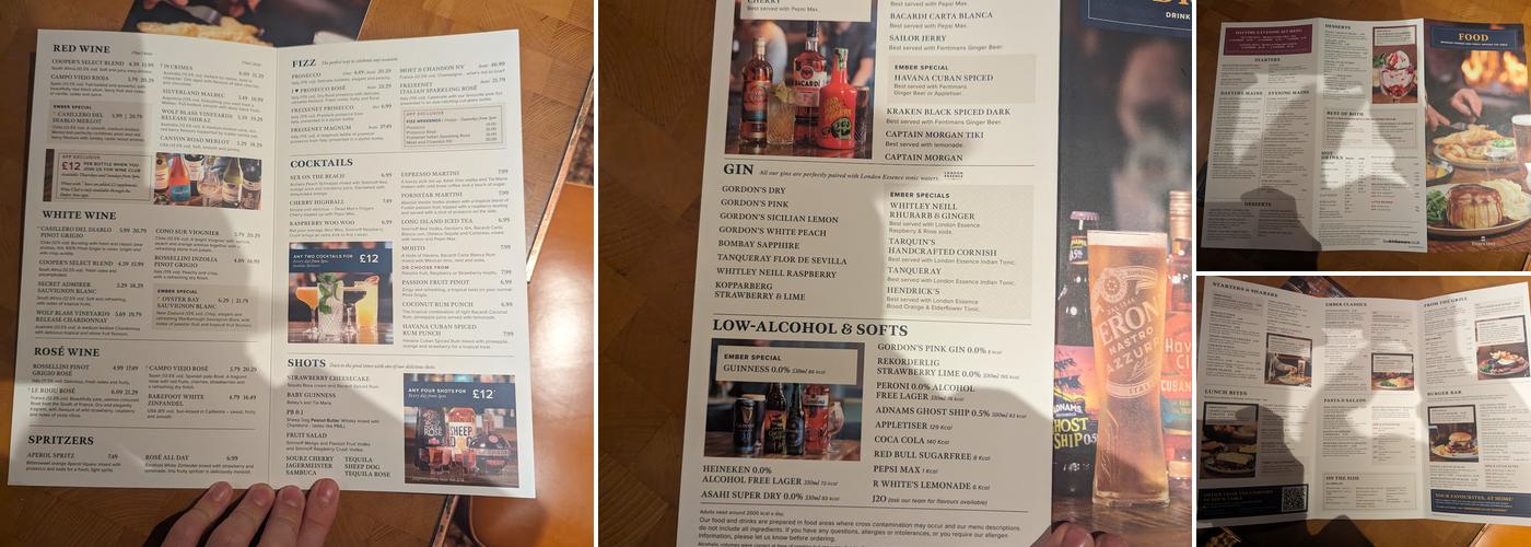 The Alleyn's Head Menu