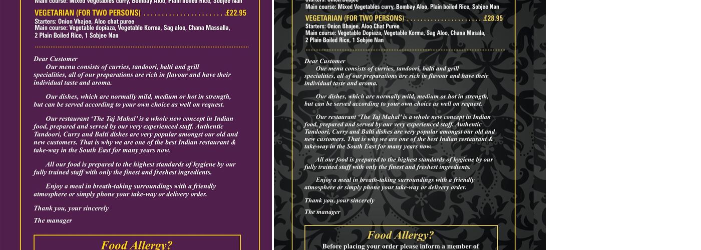 The Taj Mahal Abbey Wood Menu