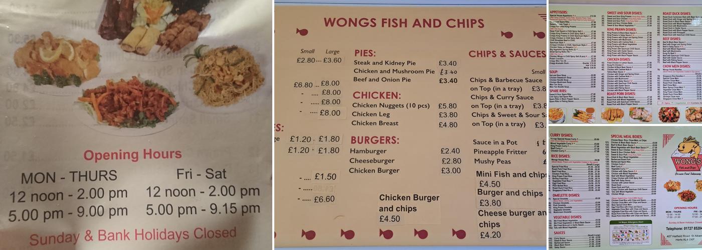 Wong's Fish & Chips Menu