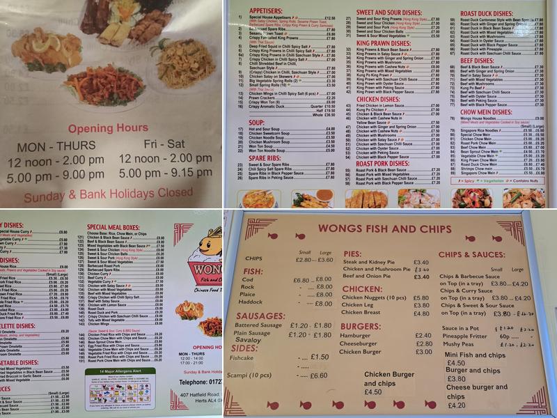 Wong's Fish & Chips Menu