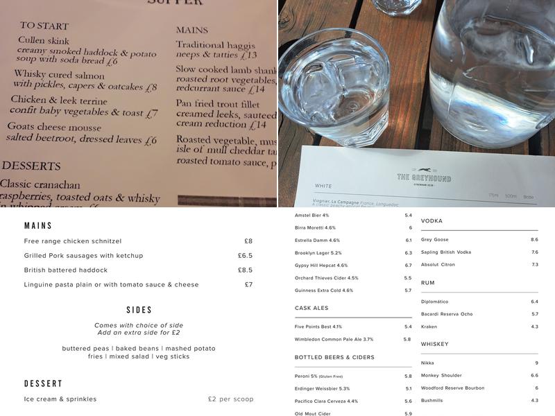 The Greyhound Sydenham Menu