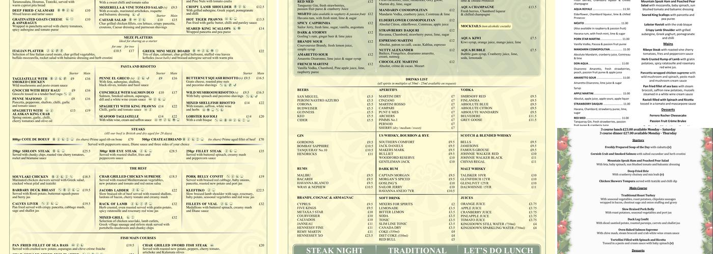 Aqua Bar & Grill - Petts Wood Menu