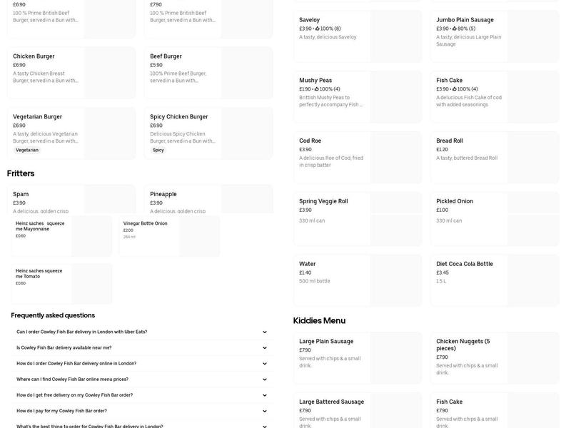 Cowley Fish Bar Menu