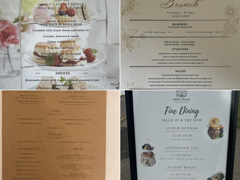 Belair House Menu