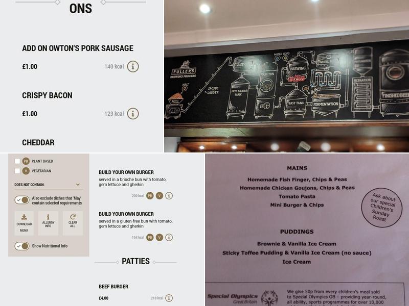 The Admiral Nelson, Twickenham Menu